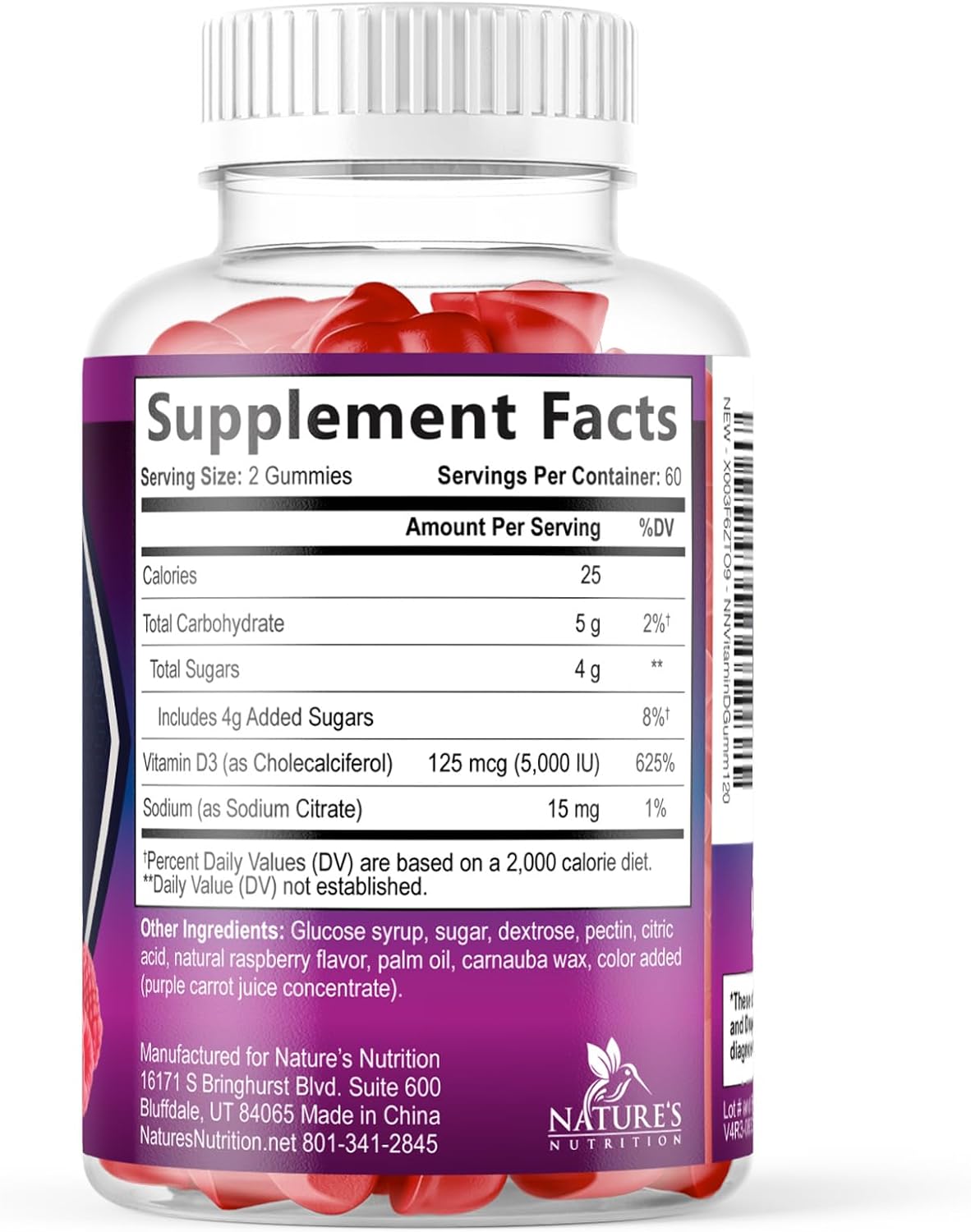 Nature's Nutrition Vitamin D3 Gummies - 5000 IU, 120 Count - Bone and Immune Support - görsel 9