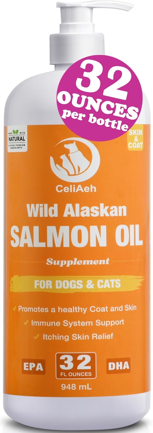 CeliAeh Wild Salmon Oil for Dogs & Cats (32 fl oz / 946 ml) – Omega-3 Supplement for Skin, Coat & Joint Health - görsel 1