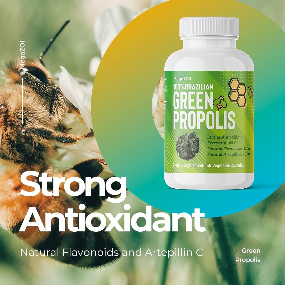MegaZOI 100% Brazilian Green Propolis Enriched 250mg, Immune Support, 60 Vegetable Capsules - görsel 2
