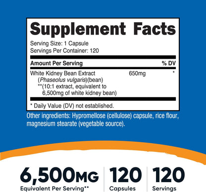 Nutricost White Kidney Bean Extract 120 Capsules - 650mg per Serving