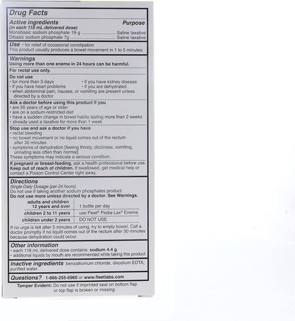 Fleet Laxative Saline Enema with Gentle Glide Tip – 133 ml Bottles (Pack of 3)
