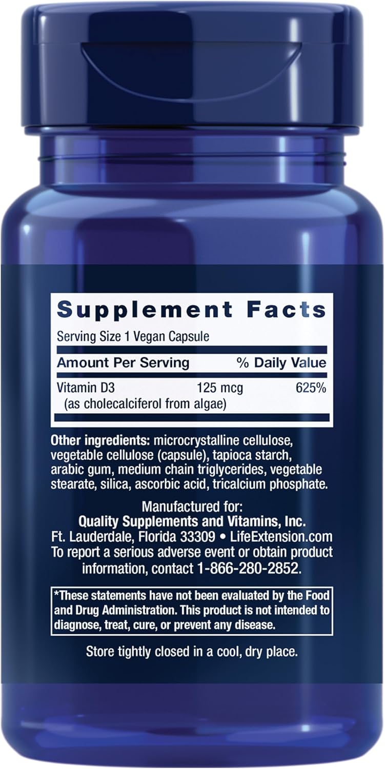 Life Extension Vegan Vitamin D3, 125 mcg (5000 IU), 60 Capsules - görsel 2