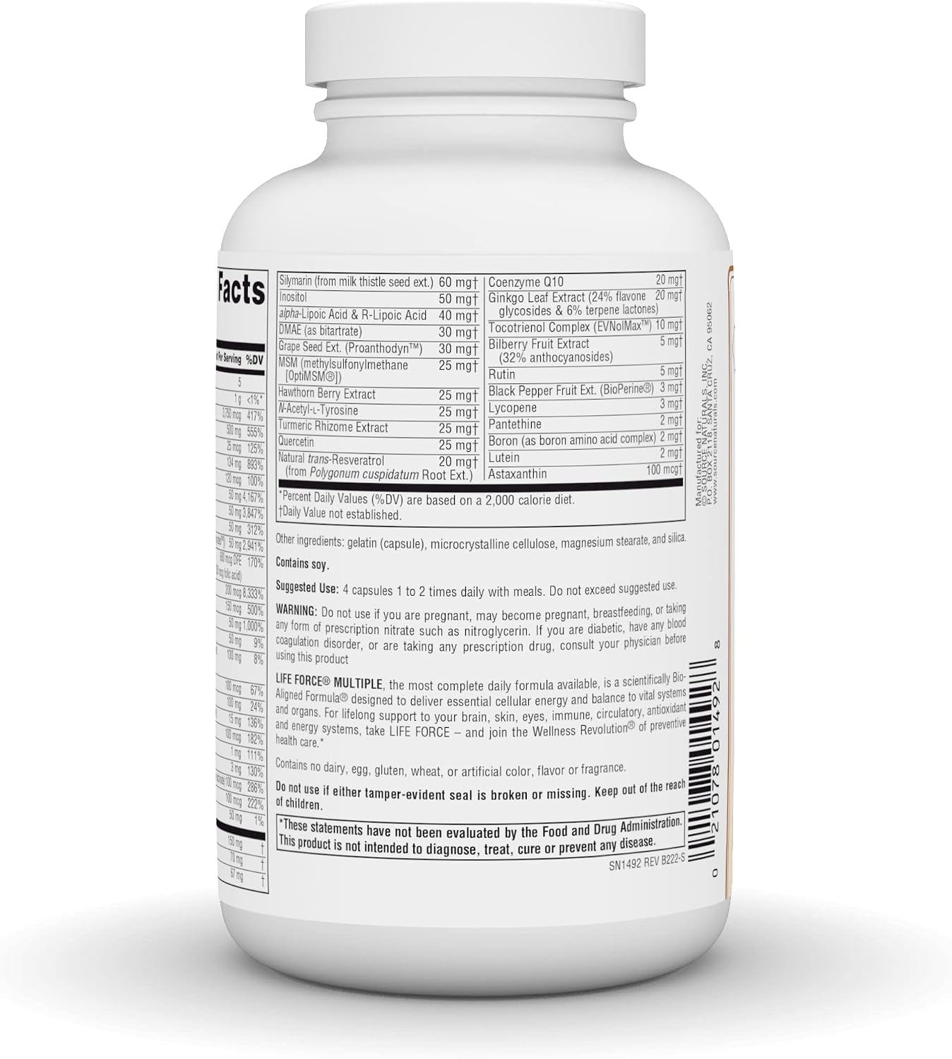 Source Naturals Life Force Multiple, Iron Free – Daily Multivitamin with 40+ Nutrients (180 Capsules) - görsel 3
