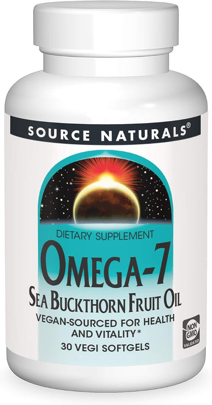 Source Naturals Omega-7 Sea Buckthorn Fruit Oil, Non-GMO, Vegan-Sourced for Health and Vitality - 120 Vegan Softgels