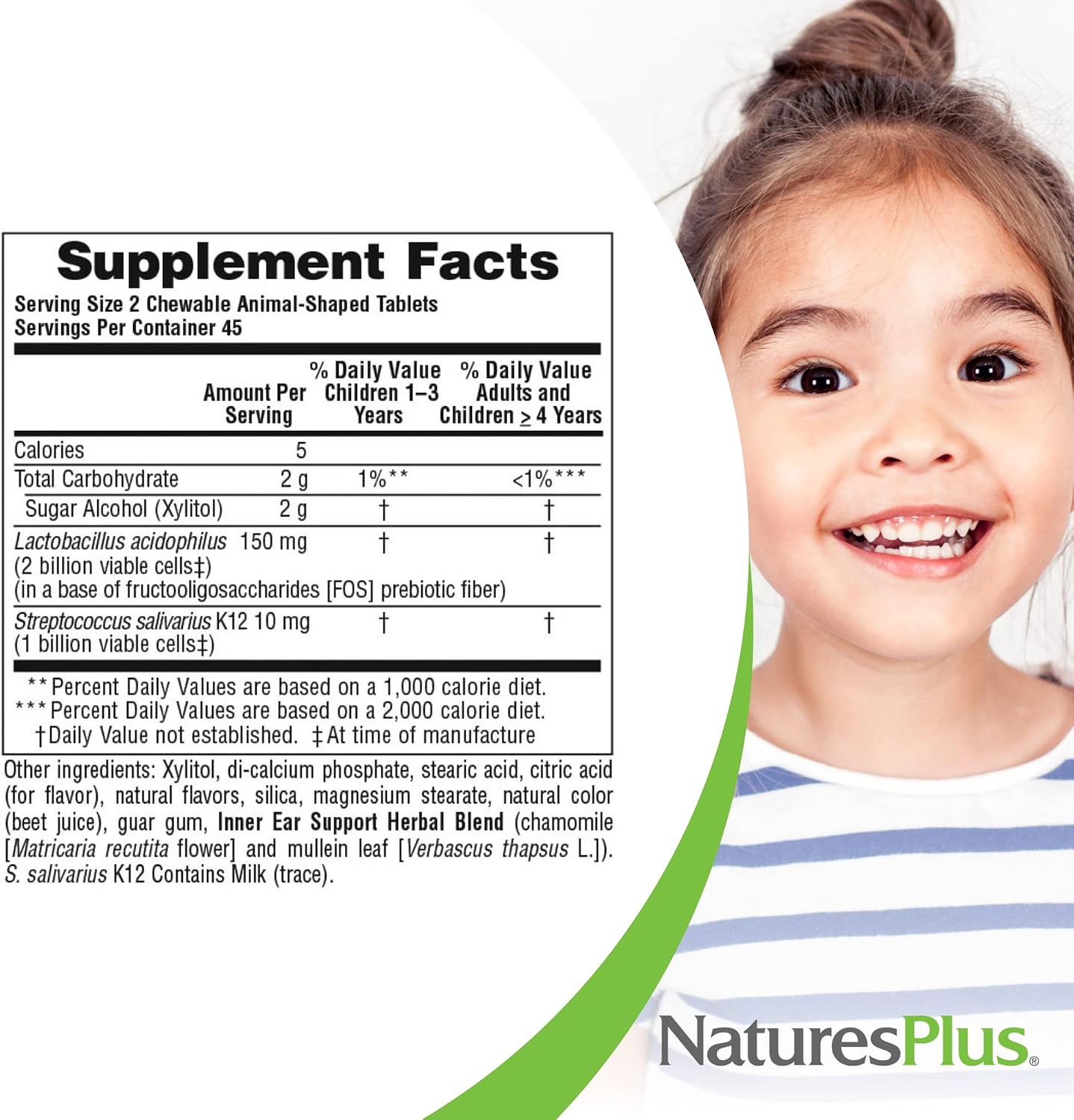 NaturesPlus Animal Parade Inner Ear Support Children’s Chewable - Natural Cherry Flavour - 90 Animal-Shaped Tablets - Probiotic Supplement - Gluten Free - 45 Servings - görsel 5