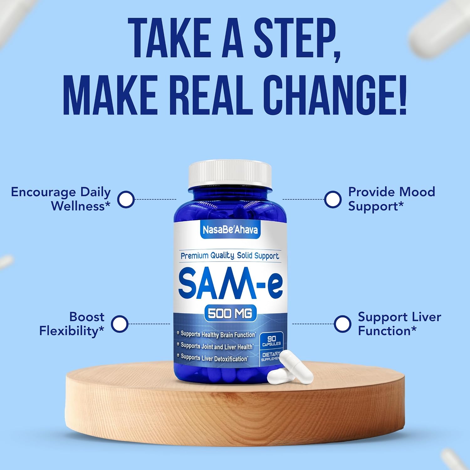 SAM-e 500mg Supplement – S-Adenosyl-L-Methionine for Mood & Bone Support, 90 Capsules - görsel 6
