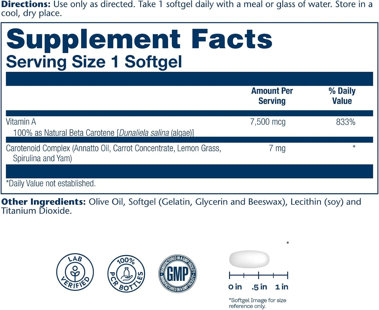 SOLARAY Food Carotene - Vitamin A as Beta Carotene 25000 IU, 100 Softgels - görsel 2