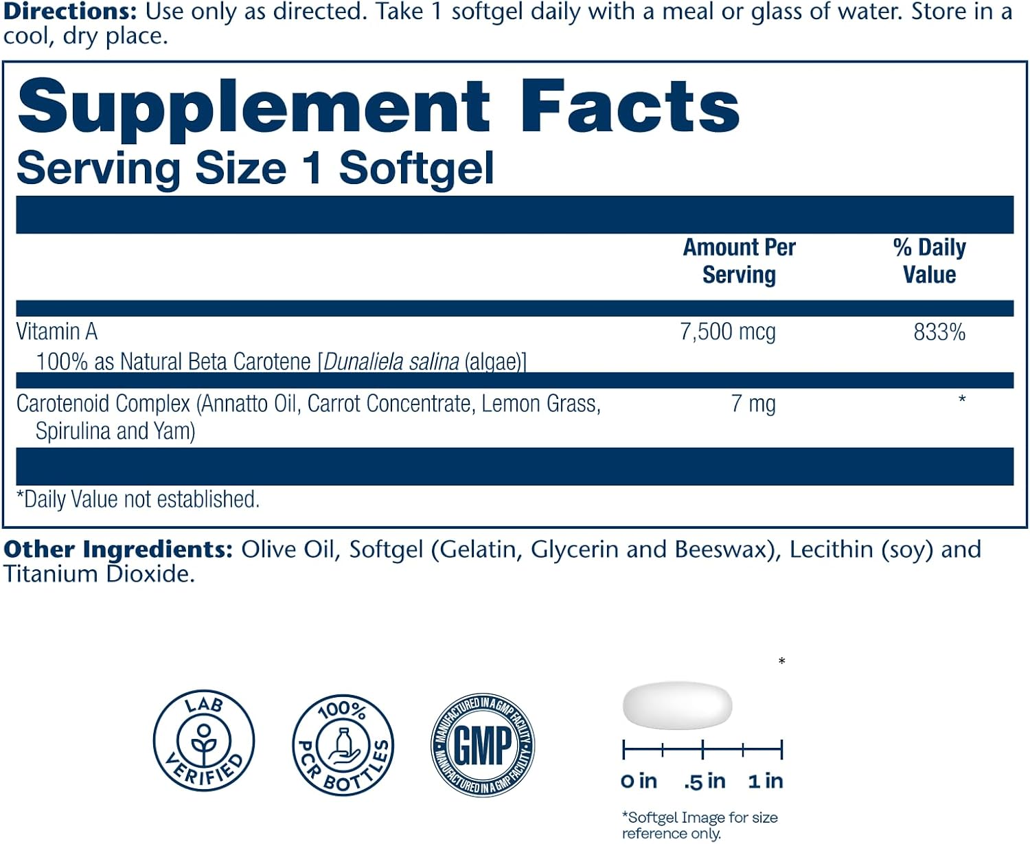 SOLARAY Food Carotene - Vitamin A as Beta Carotene 25000 IU, 100 Softgels - görsel 2