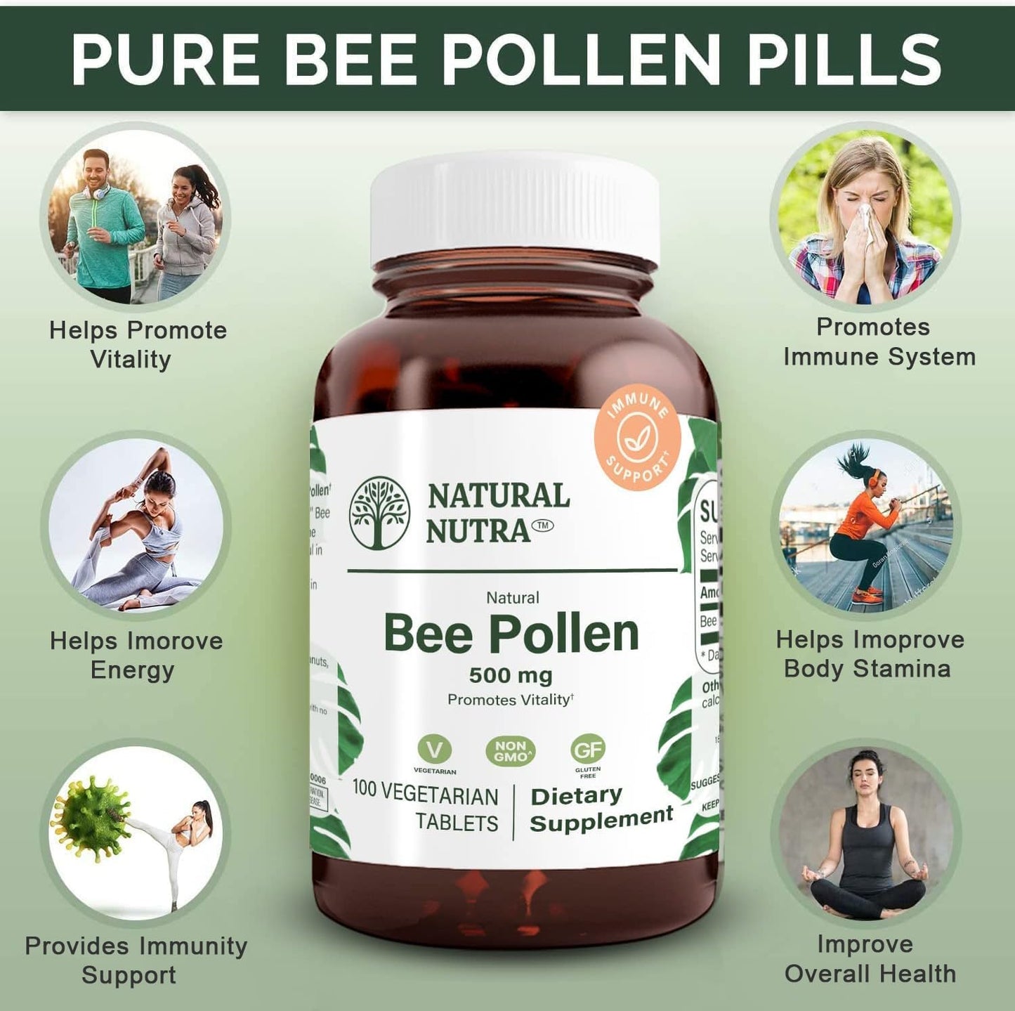 Natural Nutra Bee Pollen 500 mg – Vitality & Immune Support, 100 Tablets - görsel 3