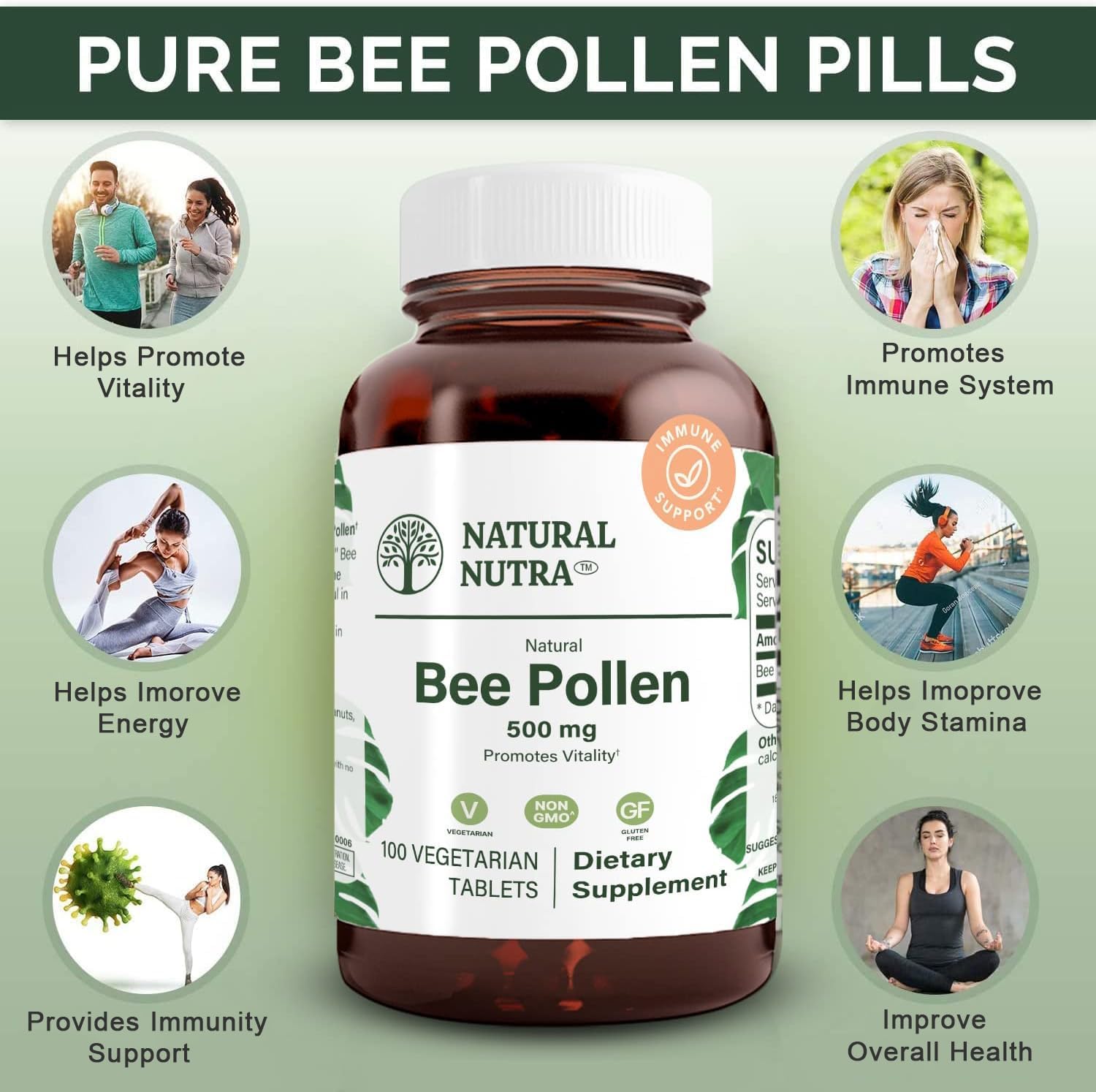 Natural Nutra Bee Pollen 500 mg – Vitality & Immune Support, 100 Tablets - görsel 3