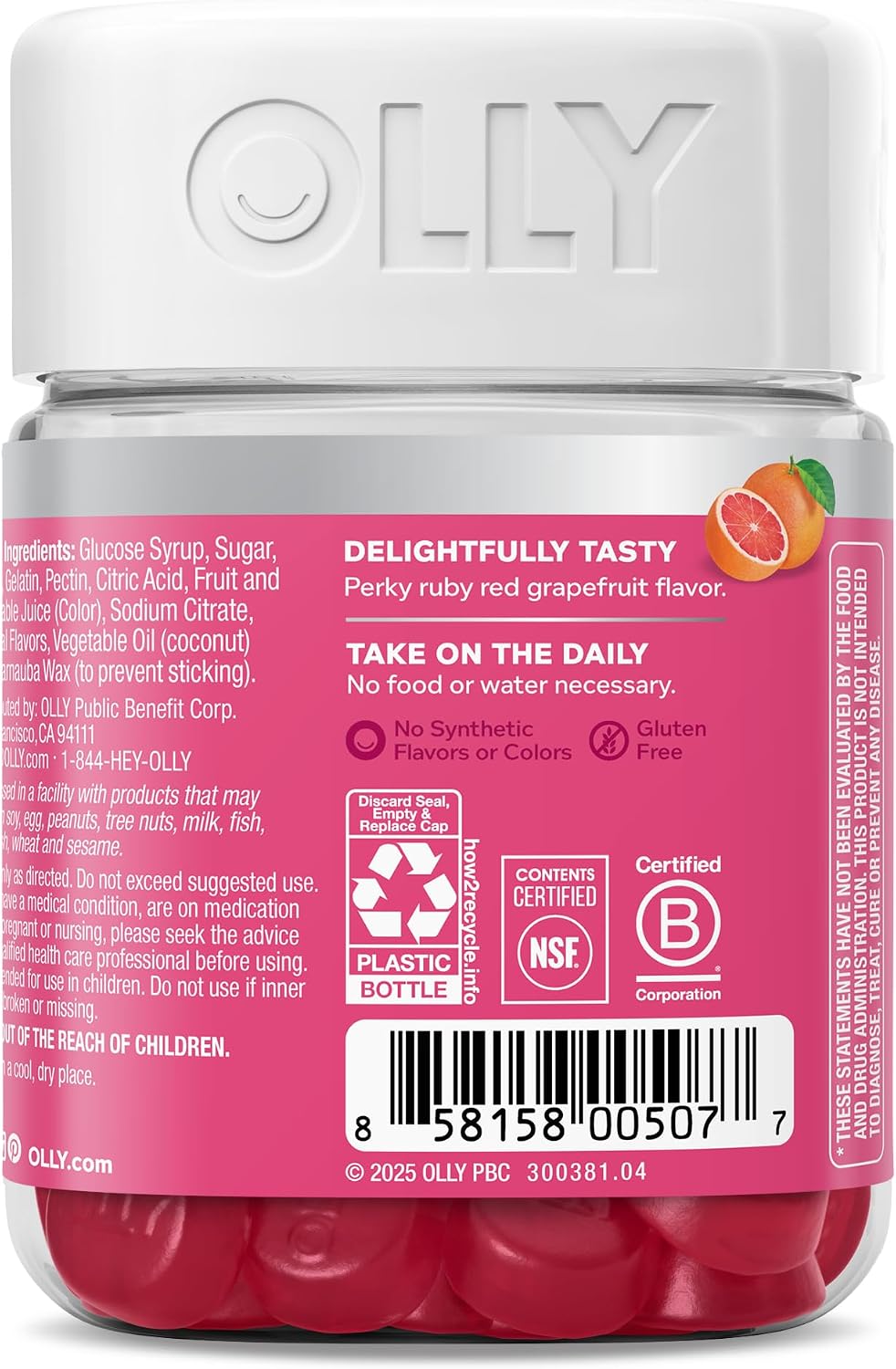 OLLY Hair, Skin and Nails Gummies - Biotin 2500mcg, Keratin & Vitamin C - Grapefruit Flavour - 60 Count - görsel 8