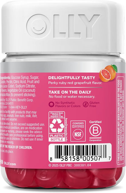 OLLY Hair, Skin and Nails Gummies - Biotin 2500mcg, Keratin & Vitamin C - Grapefruit Flavour - 60 Count