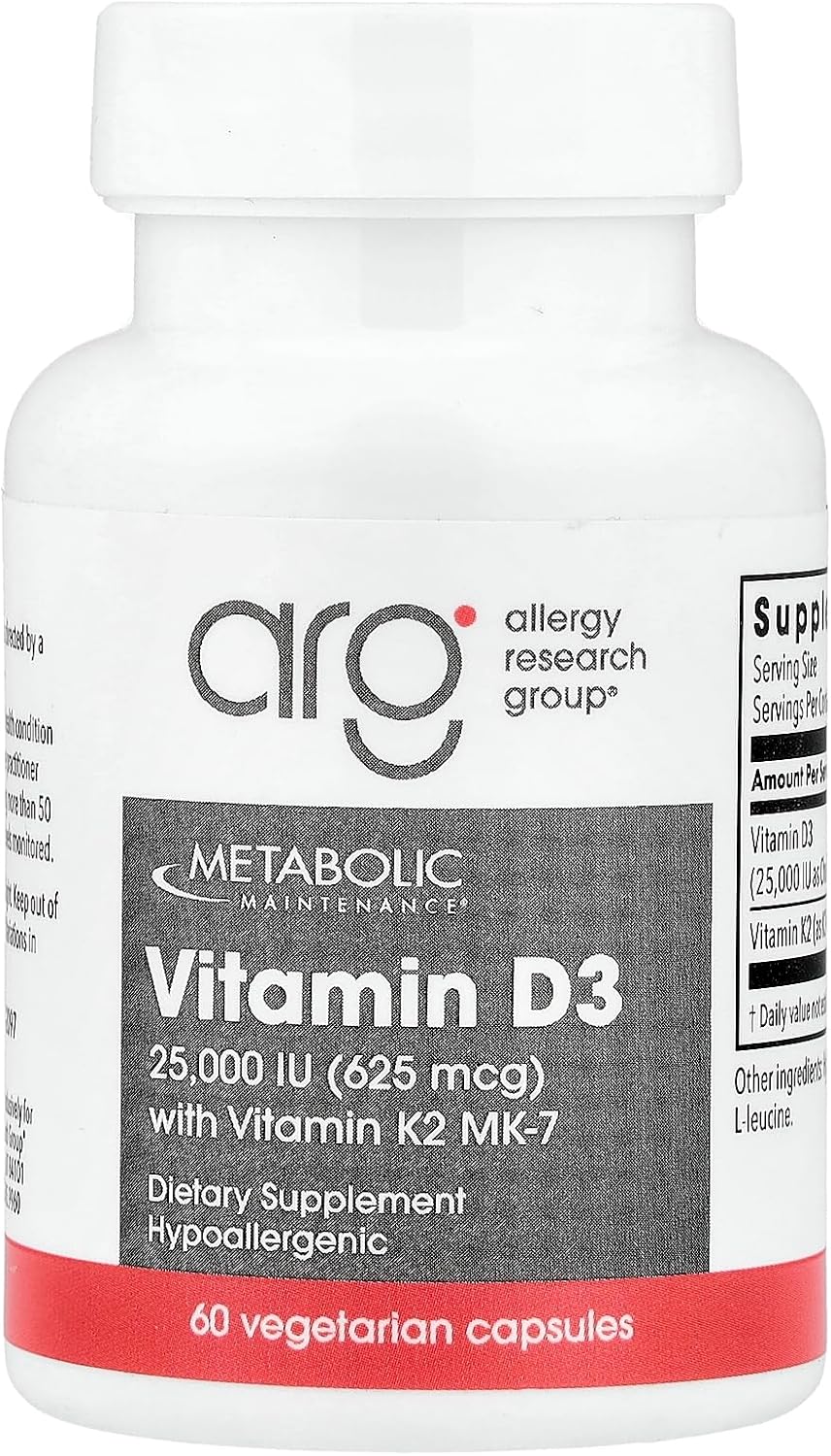 Metabolic Maintenance Vitamin D3 and K2 Supplement - 25,000 IU D3 with K2 MK-7 - 60 Capsules - görsel 1