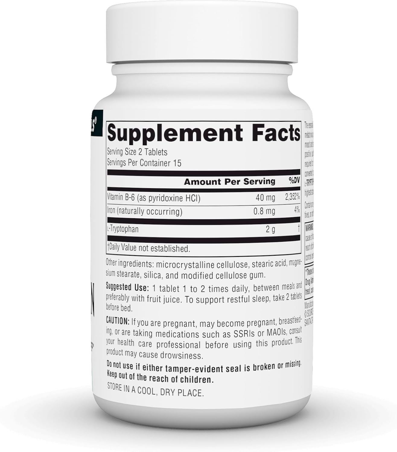 Source Naturals L-Tryptophan with Vitamin B-6 - Relaxation and Normal Psychological Function - 1000 mg - 30 Tablets - görsel 2