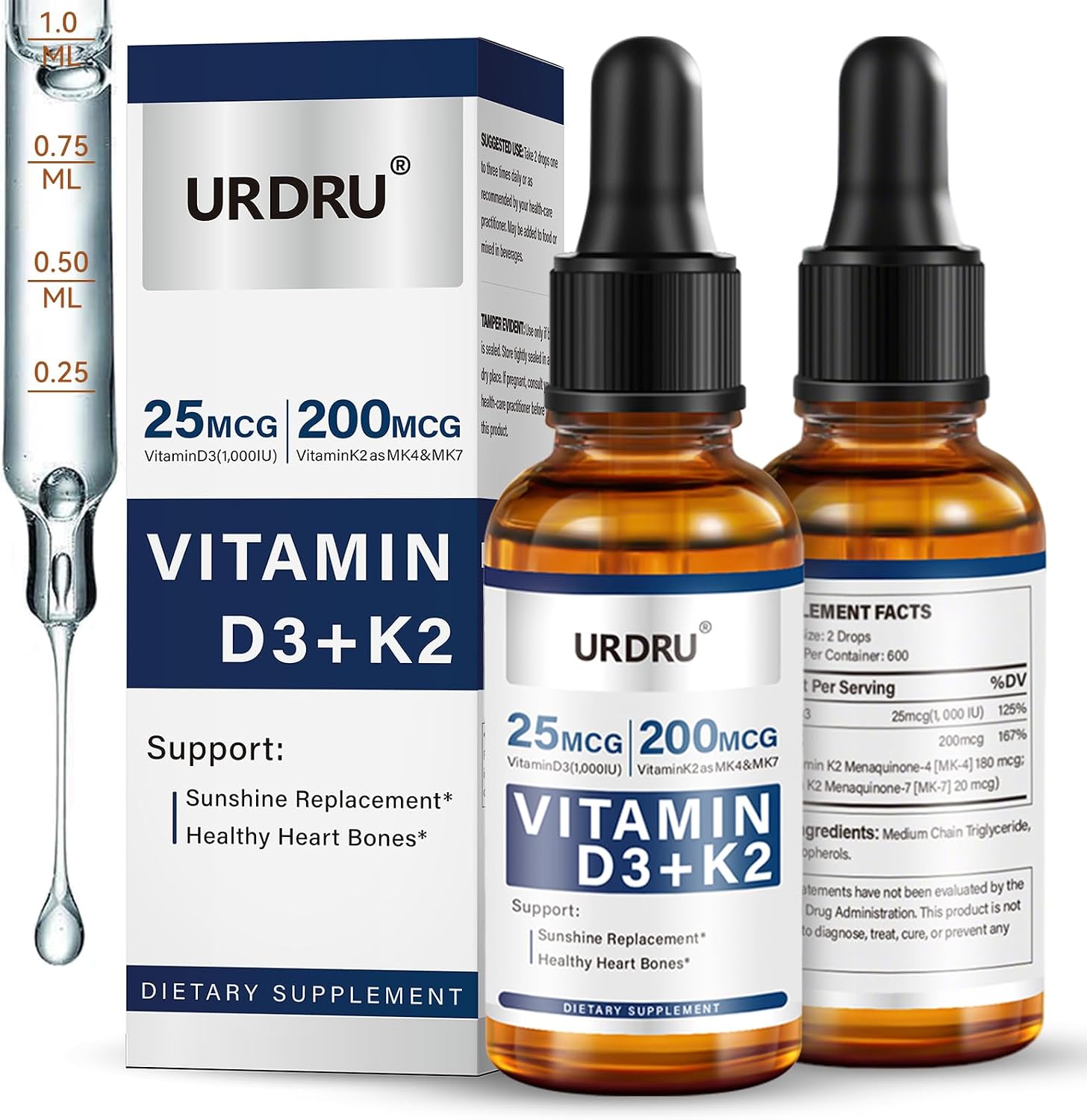 URDRU Organic Vitamin D3 K2 Liquid Drops - 1000 IU D3 & 200 mcg K2 - 30 ml Maximum Absorption Drops for Immune and Mood, Bone and Teeth Health - görsel 10