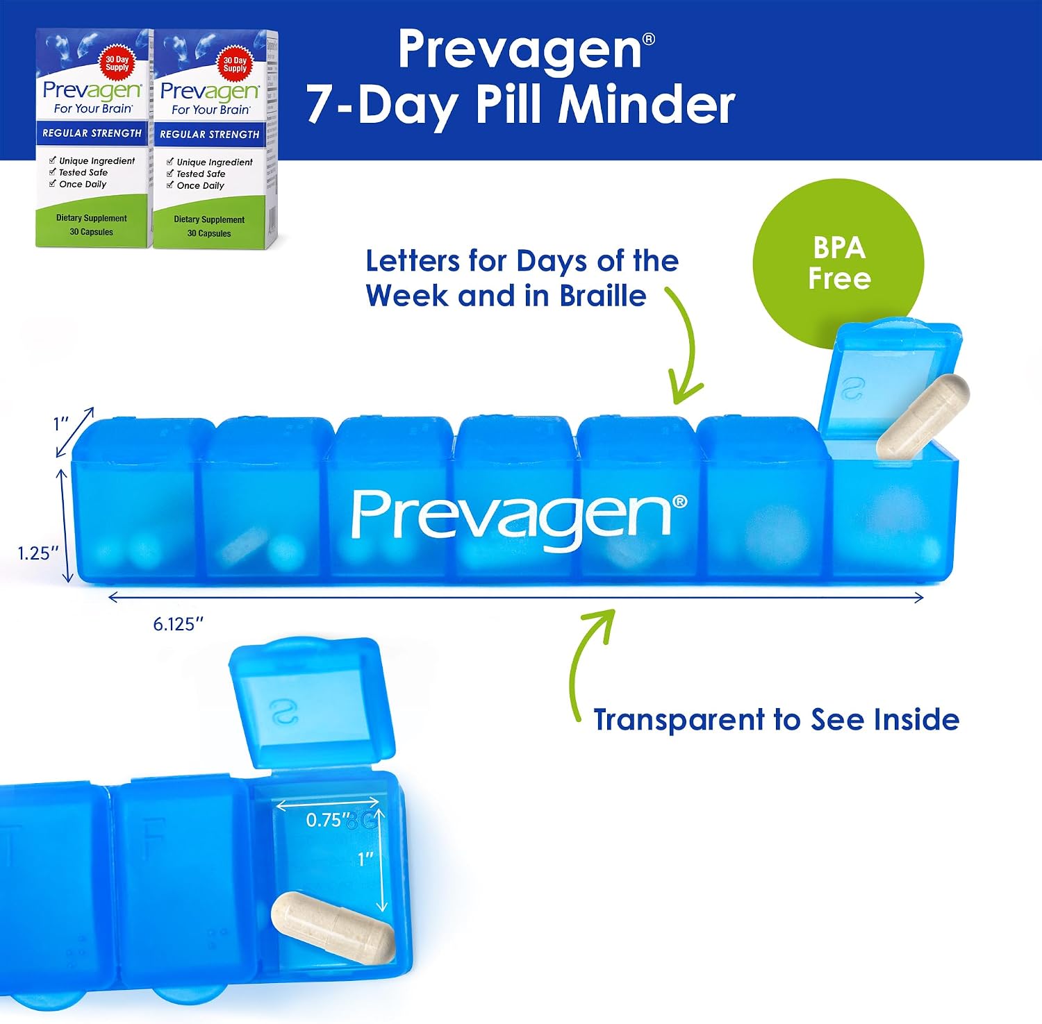 Prevagen Regular Strength - 30 Capsules (2 Pack) | Brain Supplement with Apoaequorin & Vitamin D3 | Includes 7-Day Pill Minder - görsel 5