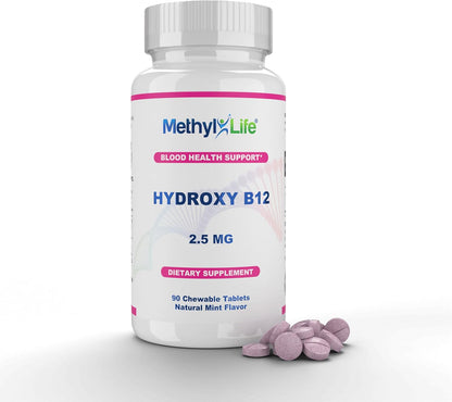 Methyl-Life Hydroxy B12 Sublingual Tablets – Gentle Vitamin B12 Supplement for Energy & Cellular Support – 90 Tablets