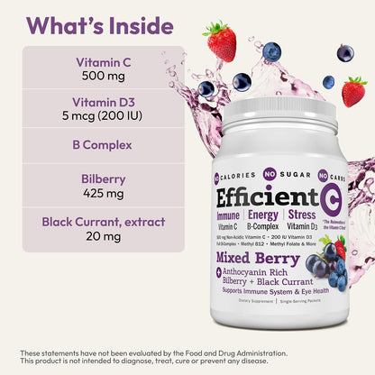 ANDREW LESSMAN Efficient C Mixed Berry 30 Packets – Vitamin C Drink Mix with B-Complex, D3, Bilberry & Blackcurrant