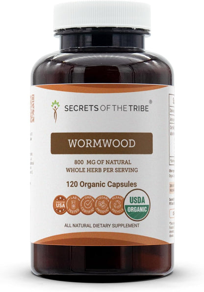 Secrets of the Tribe Wormwood USDA Organic Capsules – Certified Organic Vegetarian Capsules, Herbal Food Supplement | Artemisia Absinthium Dried Herb (60 Count)