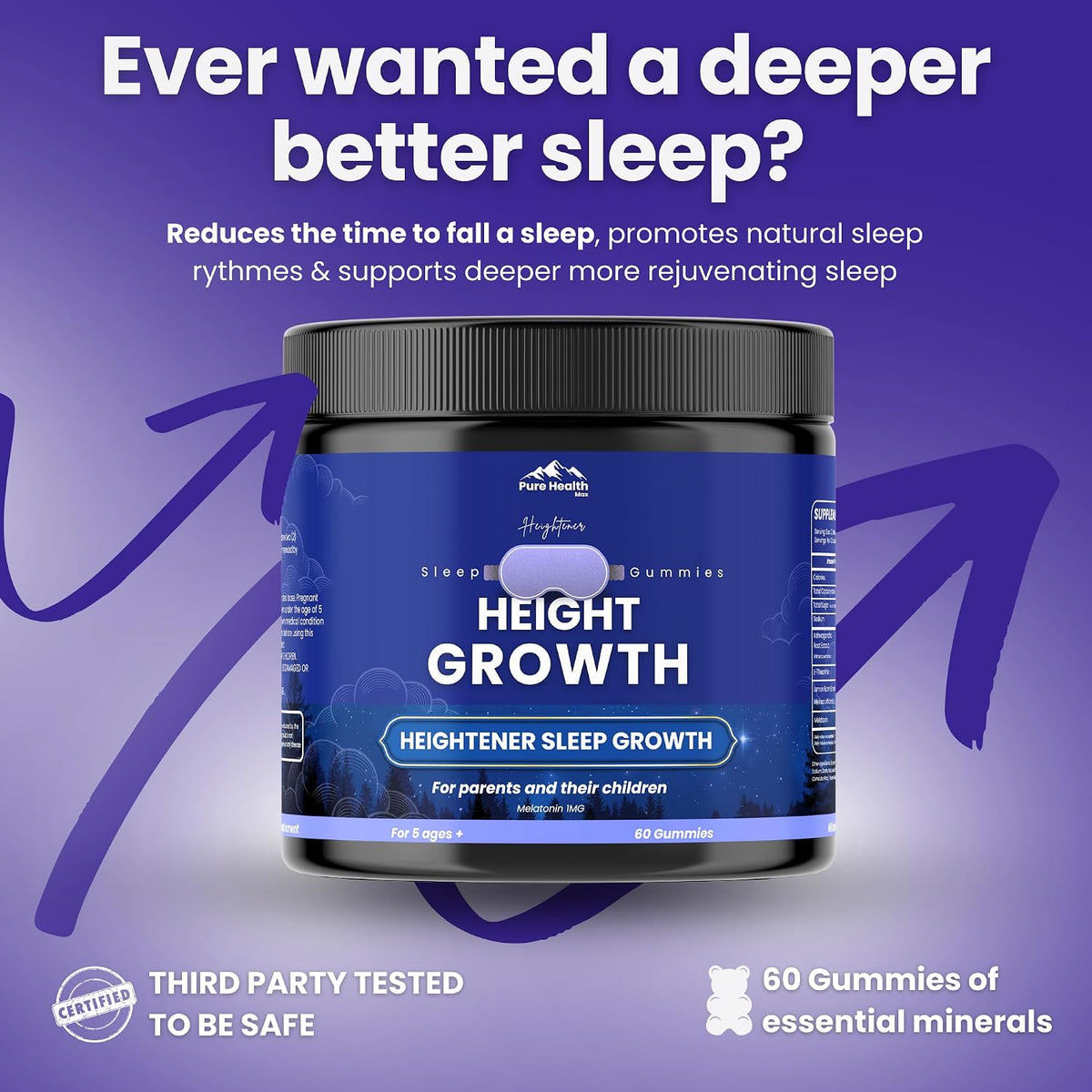 Heightener Height Growth Sleep Gummies - Vitamins to Support Height Potential, Natural Height Support Supplement for Kids and Adults | Calcium & Melatonin Multivitamin - 60 Gummies - görsel 5