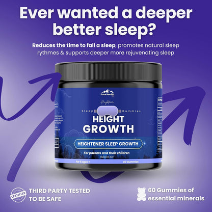 Heightener Height Growth Sleep Gummies - Vitamins to Support Height Potential, Natural Height Support Supplement for Kids and Adults | Calcium & Melatonin Multivitamin - 60 Gummies