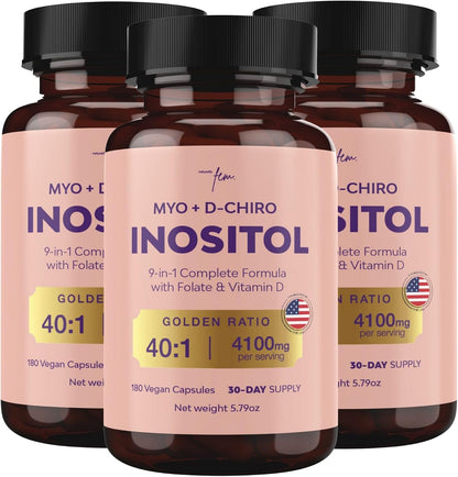 QSTA Myo-Inositol & D-Chiro Inositol Supplement for Women 4100mg (40:1 Ratio) – 9-in-1 Daily Wellness Support with Folate, Vitamin B6, B12, D3, Zinc & Chromium