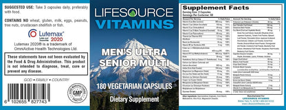 LifeSource Vitamins Men's Senior Multi - Vegetarian - Complete Multivitamin for Men 50+ - 180 Capsules (60-Day Supply)
