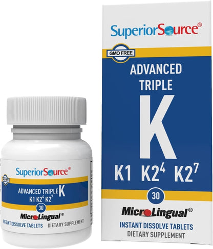 Superior Source Advanced Triple K - Vitamin K1 & K2 Supplement - Bone Health & Immune Support - 30 Instant Dissolve Tablets