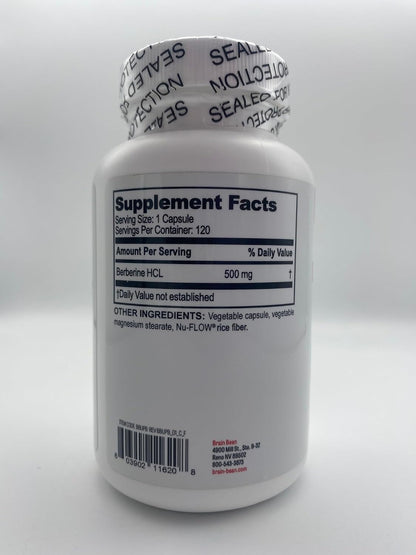 Brain Bean Ultra-Pure Berberine HCL 500mg Supplement for Brain Health – 120 Vegan Capsules