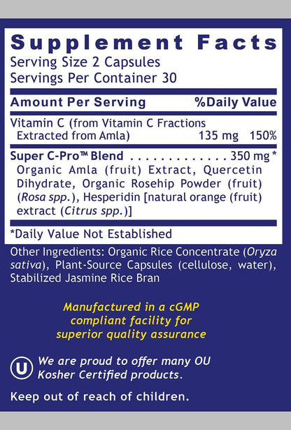 Quantum Nutrition Labs Quantum Vitamin C – Organic Whole Food Supplement with Bioflavonoids and Amla, for Immune Support, 60 Vegan Capsules