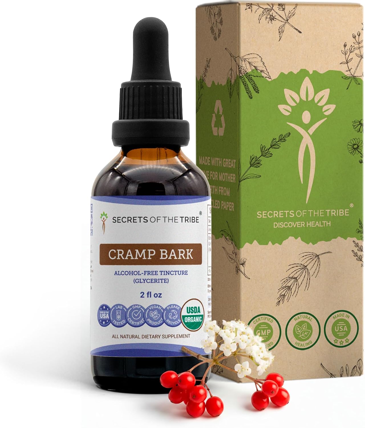 Secrets of the Tribe Cramp Bark USDA Organic - Alcohol-Free Extract, High-Potency Herbal Drops (120 ml) - görsel 7