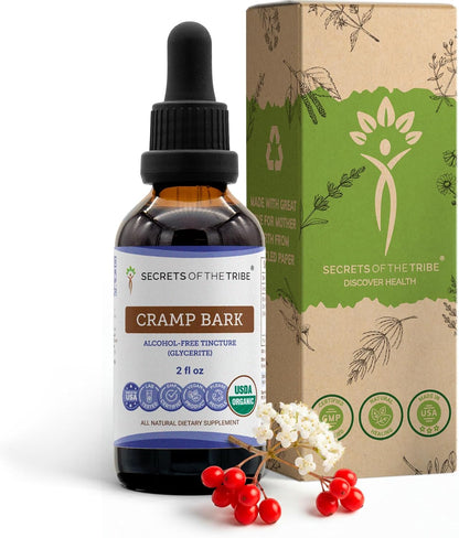 Secrets of the Tribe Cramp Bark USDA Organic - Alcohol-Free Extract, High-Potency Herbal Drops (120 ml)