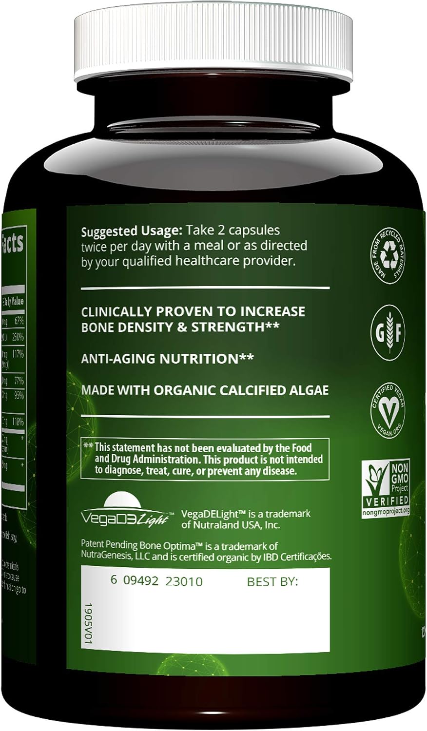 MRM Nutrition Vegan Bone Maximiser - Calcium & Mineral Complex with Organic Calcified Algae, Vitamin D3, K1 & K2, Magnesium, & Zinc - 30 Servings - görsel 2