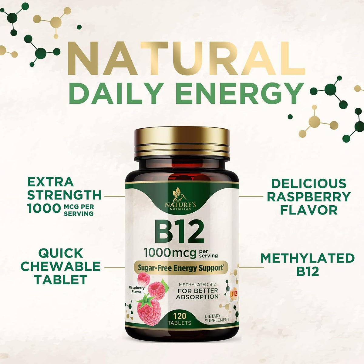 Nature's Nutrition Vitamin B12 1000 mcg Methylcobalamin Chewable Tablets, 120 Count - görsel 6