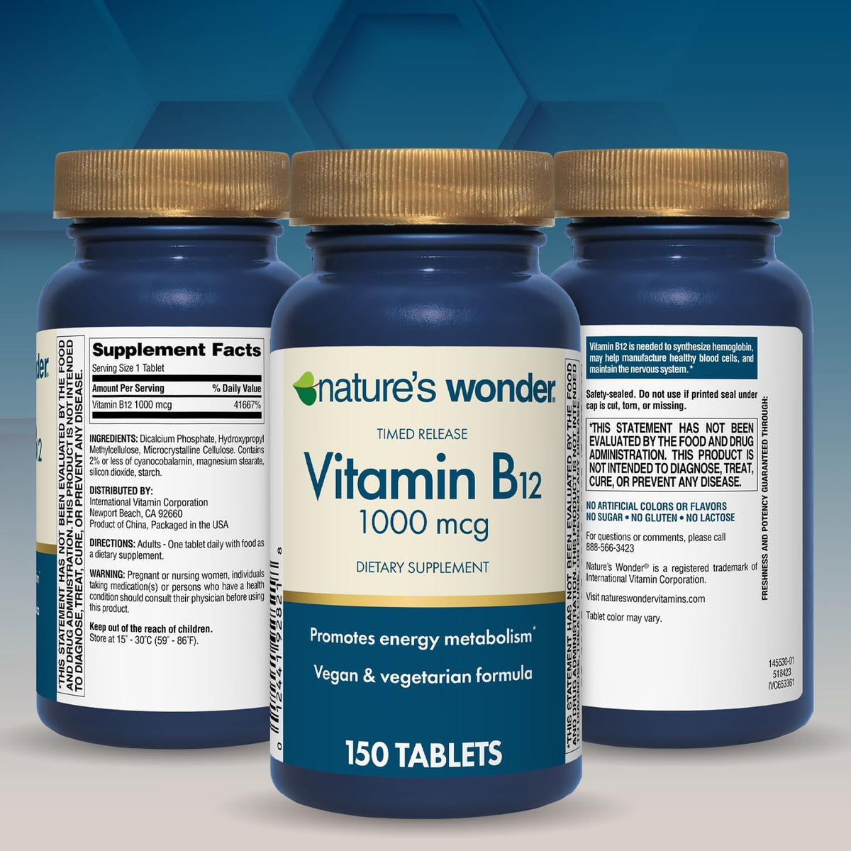 Nature's Wonder Vitamin B12 1000 mcg Timed Release Tablets for Energy Metabolism, Supports Normal Nervous System and Psychological Function, 150 Day Supply, 150 Tablets - görsel 9