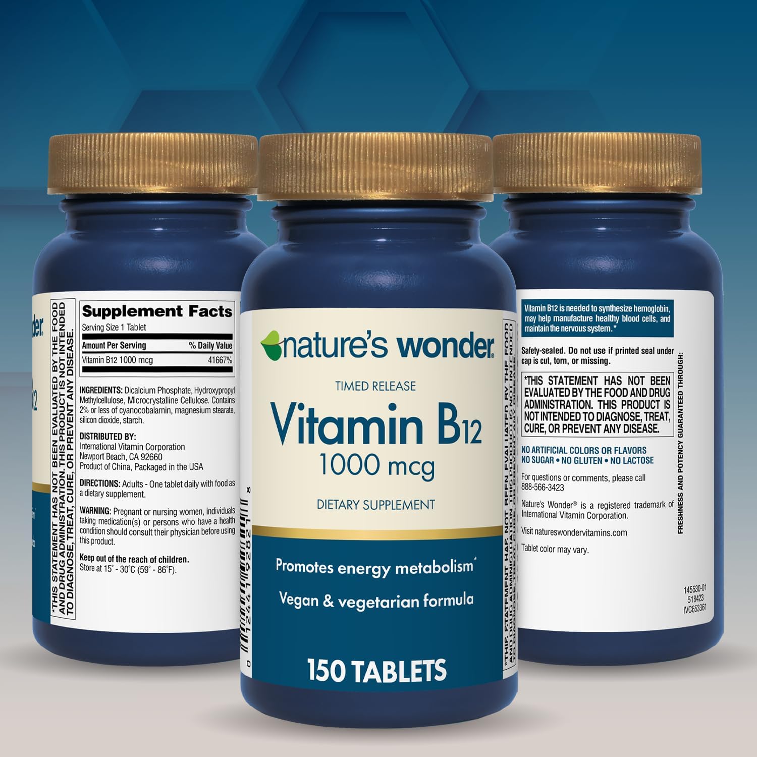 Nature's Wonder Vitamin B12 1000 mcg Timed Release Tablets for Energy Metabolism, Supports Normal Nervous System and Psychological Function, 150 Day Supply, 150 Tablets - görsel 9