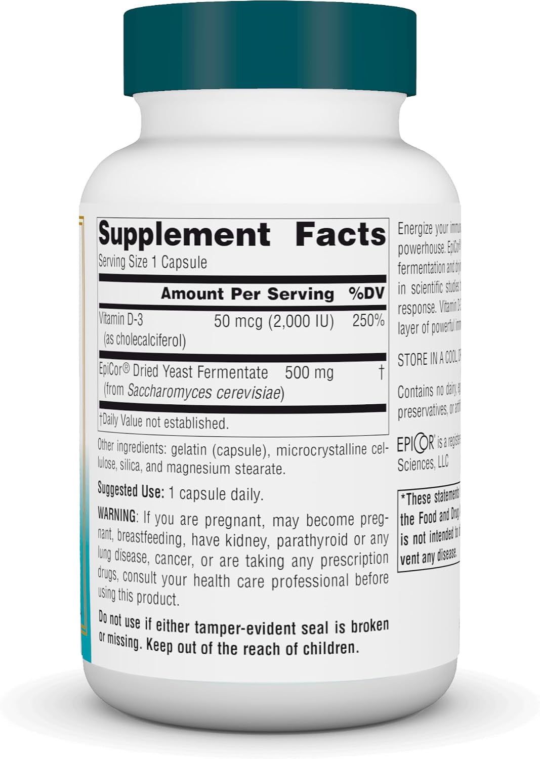 Source Naturals Wellness EpiCor with Vitamin D-3 - 60 Capsules - görsel 2