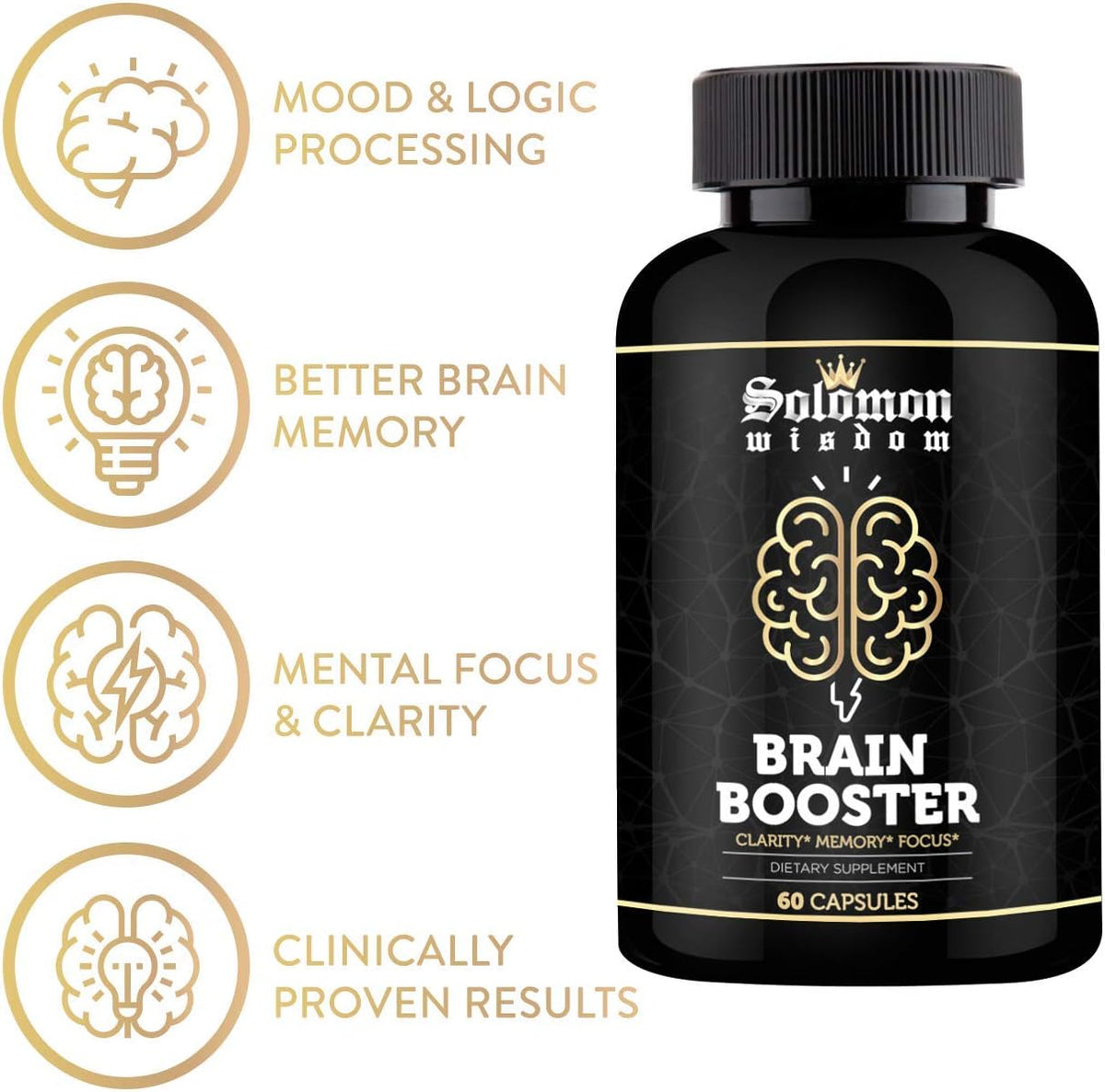 SOLOMON WISDOM Brain Booster – Nootropic Supplement for Memory & Focus, 60 Capsules - görsel 2