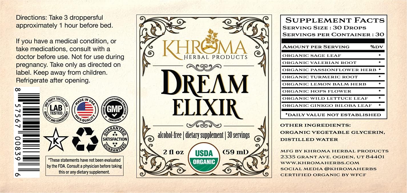 Khroma Dream Elixir - Organic Herbal Dream Enhancer - 60 ml Liquid Supplement - görsel 2