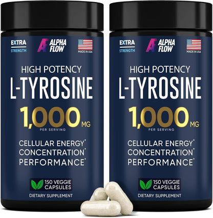 Alpha Flow L-Tyrosine 1000mg Capsules – All-Natural Focus and Energy Supplement