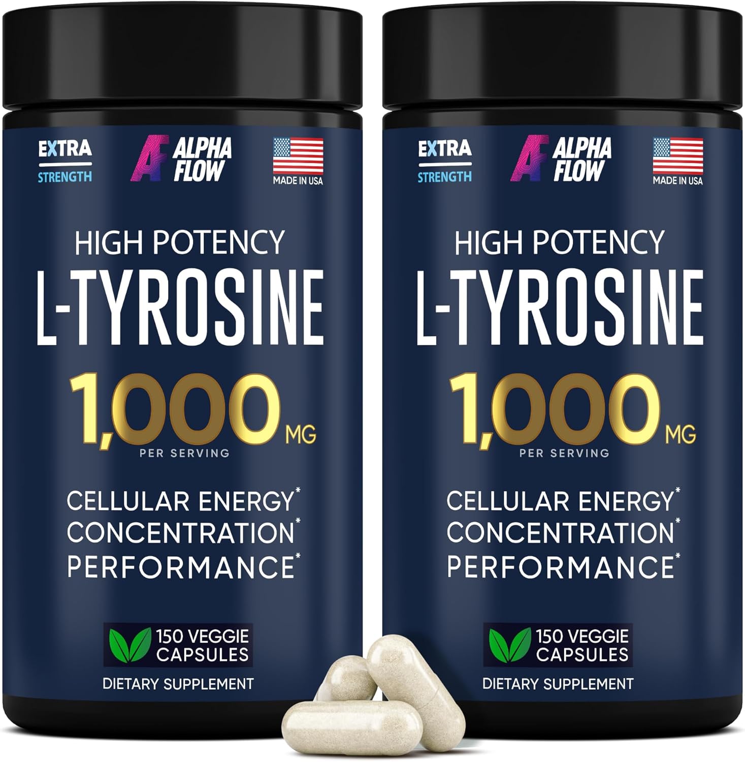 Alpha Flow L-Tyrosine 1000mg Capsules – 2 Pack (300 Vegan Capsules) - görsel 1