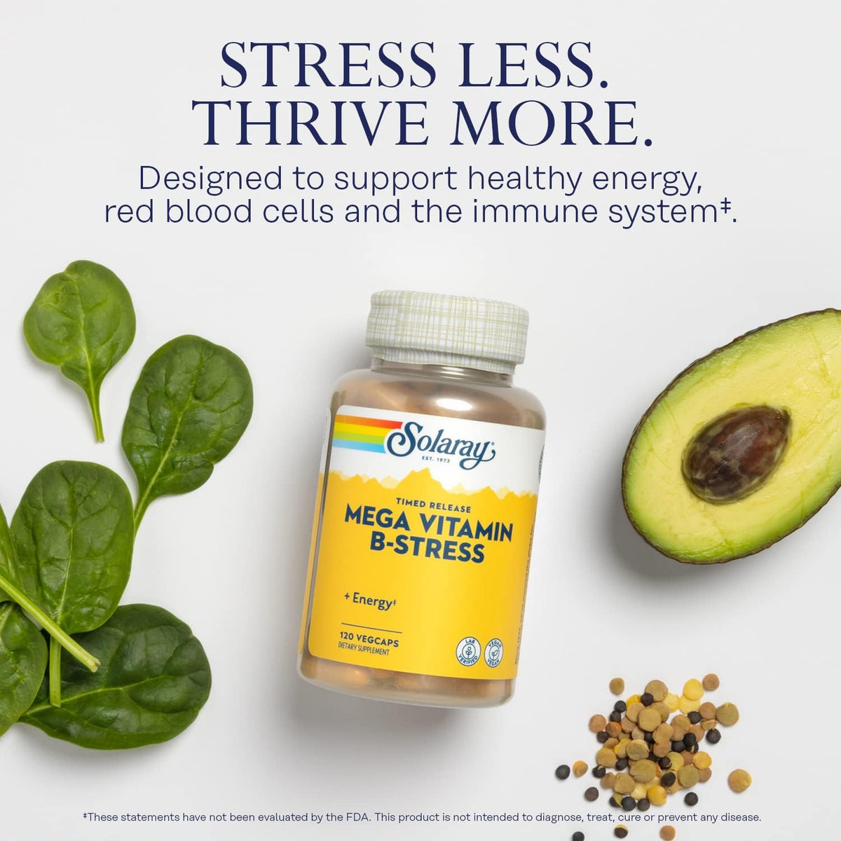 SOLARAY Mega Vitamin B-Stress, Timed-Release B Complex with 1000 mg Vitamin C, Vegan, 120 VegCaps - görsel 3