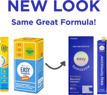 EASY TOMORROW - Natural Energy & Morning Vitality Jelly Stick - Daily Korean Skin Health Supplement & After Drinking Support with DHM & Glutathione - K-Beauty Inspired (Mango Flavour, 10 Sticks)