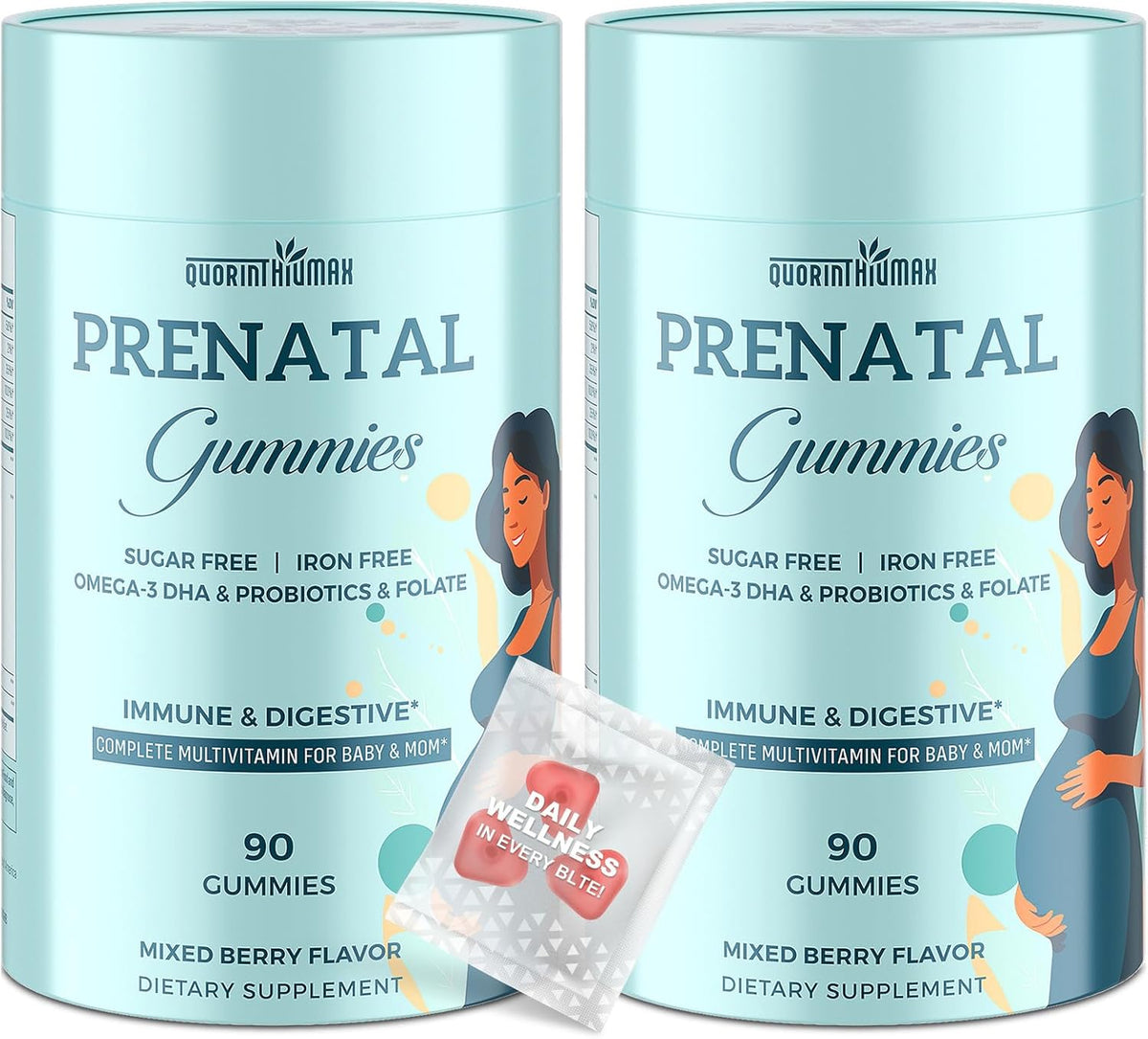 Quorinthiumax Prenatal Gummies - Sugar Free, 180 Count - Prenatal Vitamins with Folate, DHA & Probiotics - Iron Free - görsel 1