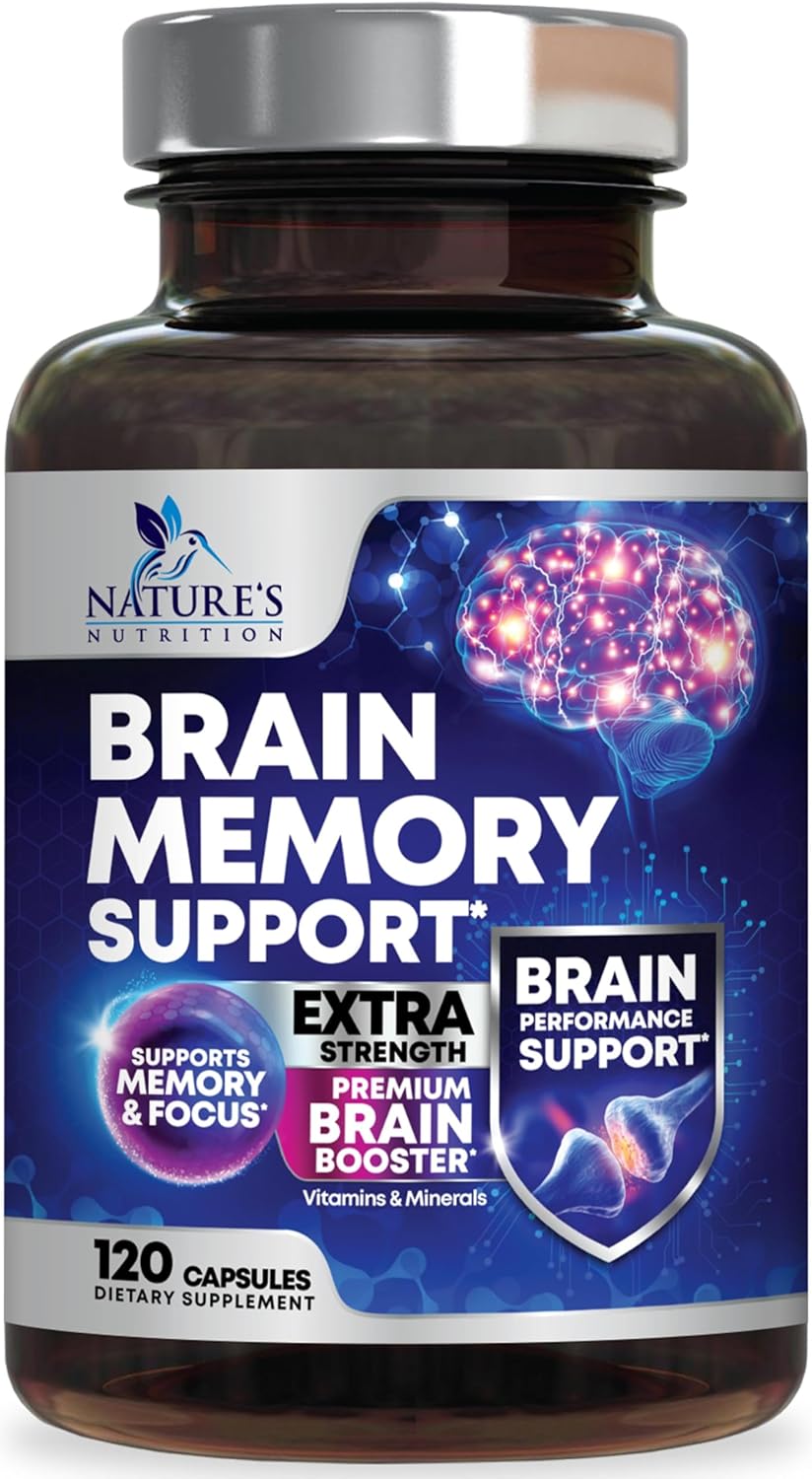 Nature's Nutrition Brain Memory Supplement - 3X Strength Nootropics for Focus, Clarity & Memory, 180 Capsules - görsel 10