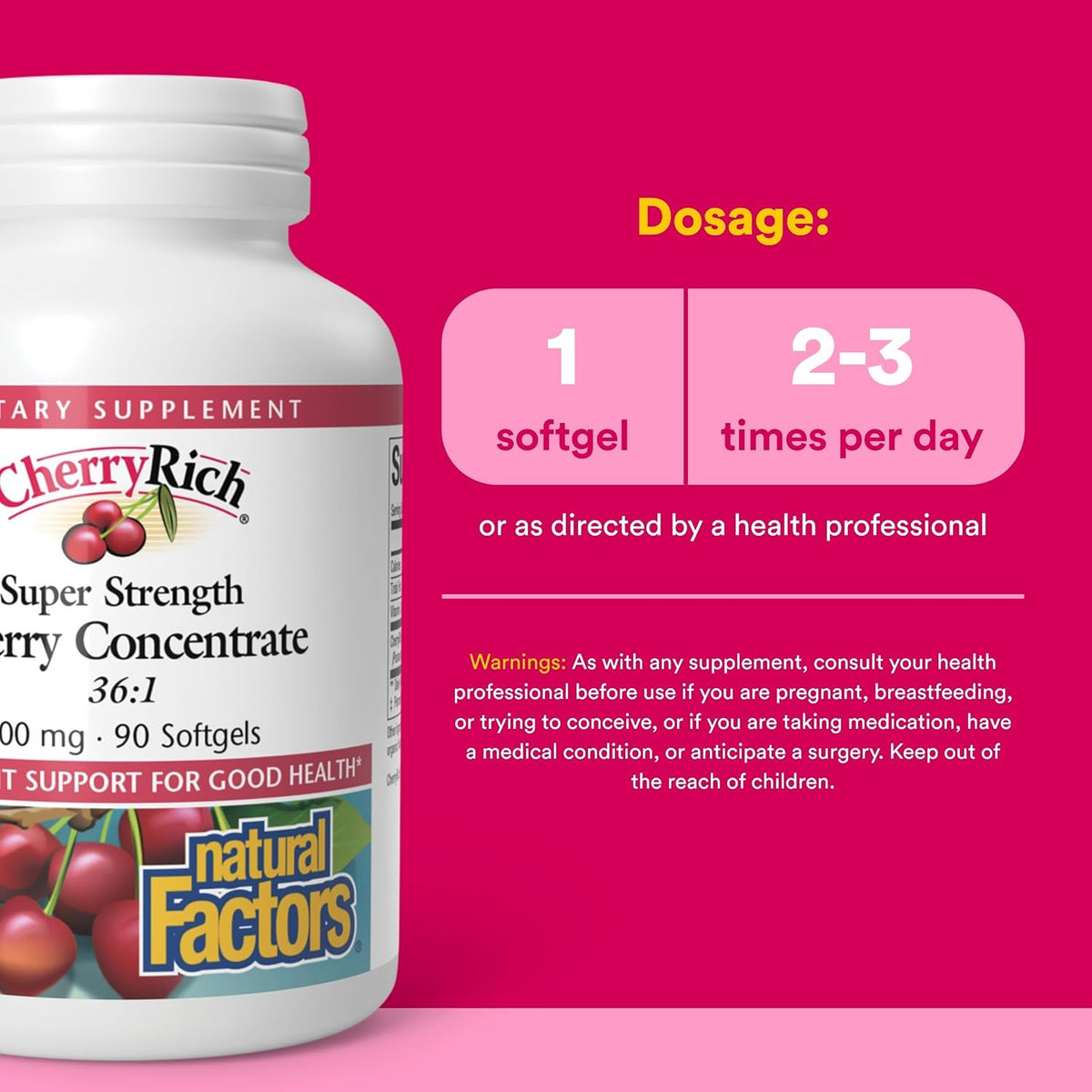 CherryRich by Natural Factors - Super Strength Cherry Concentrate - Antioxidant Support for Healthy Joints & Uric Acid Metabolism - 90 Softgels - görsel 3