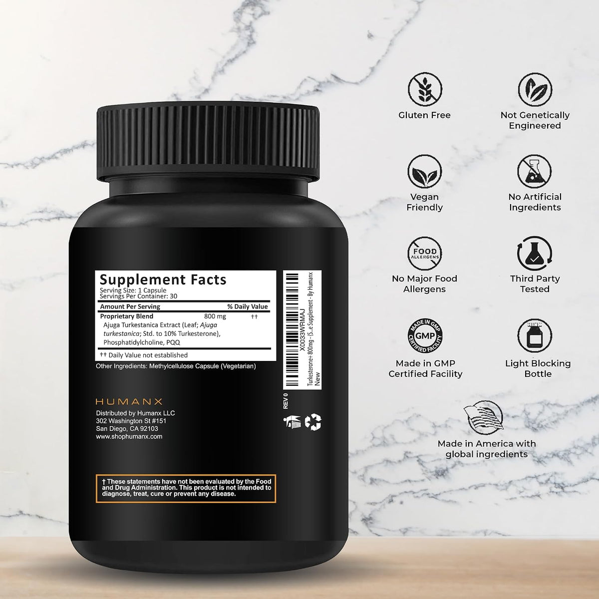 HUMANX Turkesterone+ 800mg with Liposome Matrix - Natural Anabolic Supplement for Muscle Development and Athletic Performance - görsel 1