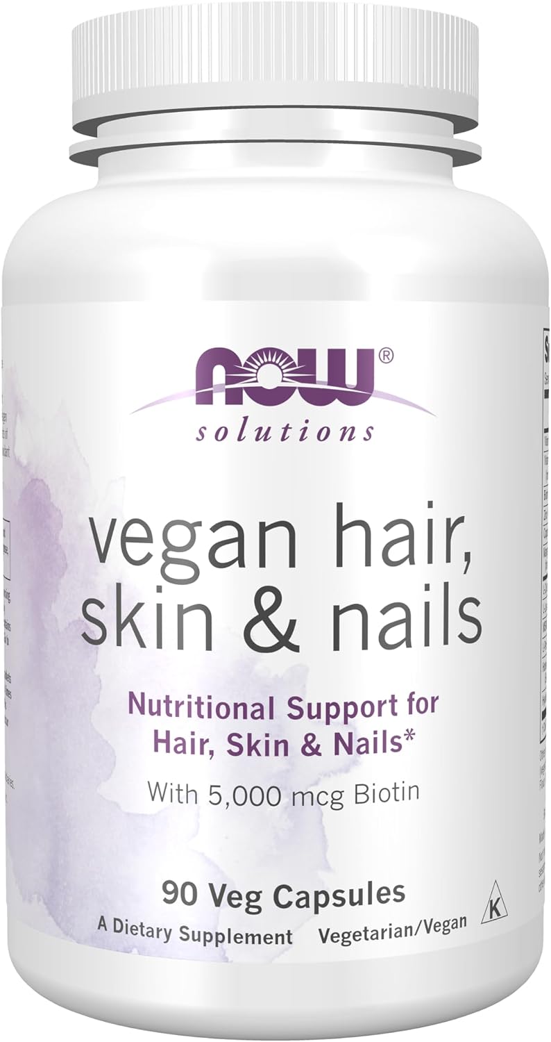 NOW Foods Vegan Hair, Skin & Nails - 5,000 mcg Biotin, 90 Vegan Capsules - görsel 1
