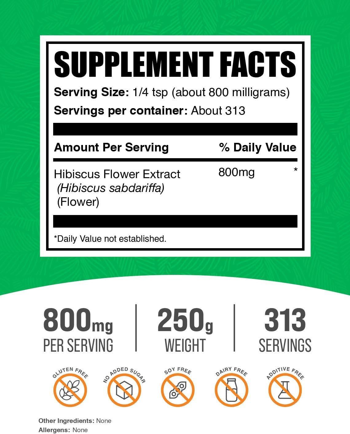 BulkSupplements.com Hibiscus Flower Extract Powder - 800mg per Serving, 250g - görsel 2