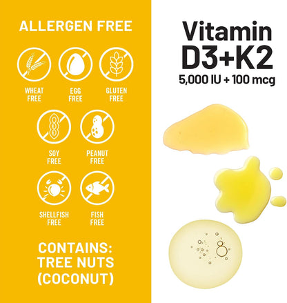 NatureWise Vitamin D3 5000 IU + K2 (MK-7) 100 mcg with Organic Extra Virgin Coconut Oil – 90 Soft gel capsules